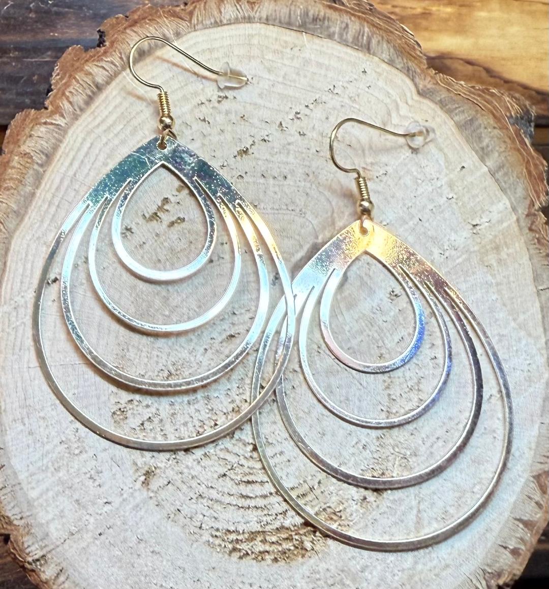NEW Large Dramatic Stainless Steel Teardrop Hoop Style Gold Tone Earrings