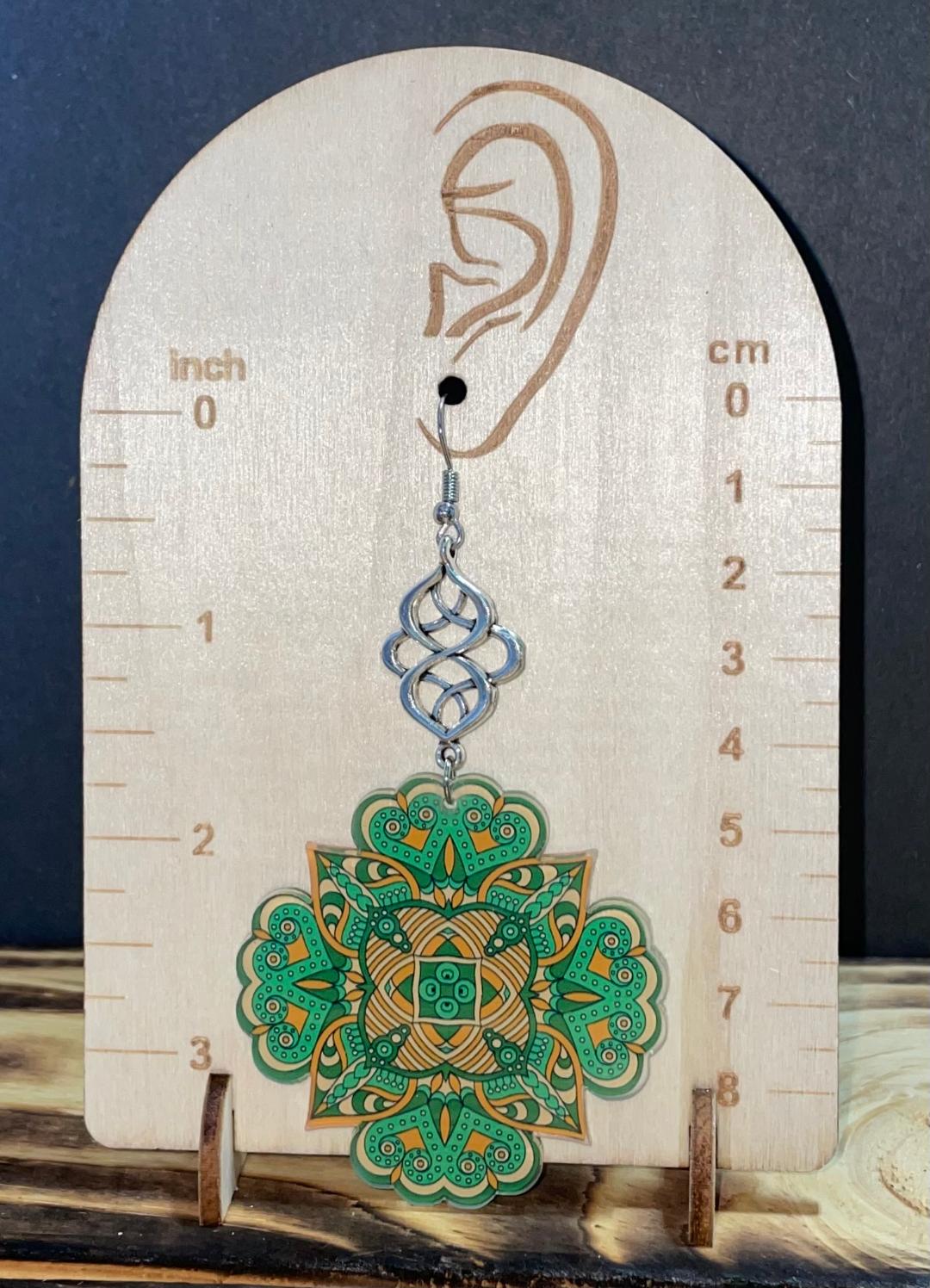 NEW Large Green Elaborate Mandala Acrylic Earrings