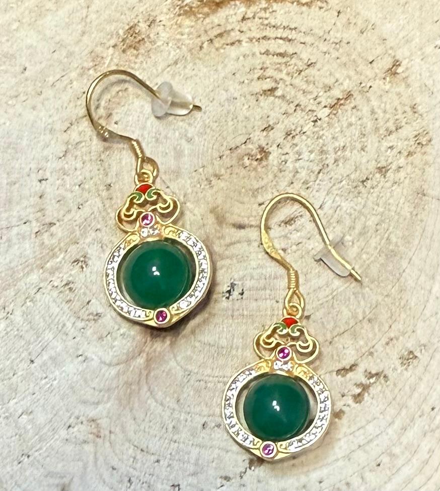 NEW Round Glass Bead Center & Surrounding Rhinestones Earrings