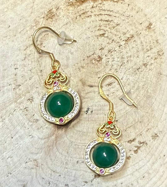 NEW Round Glass Bead Center & Surrounding Rhinestones Earrings