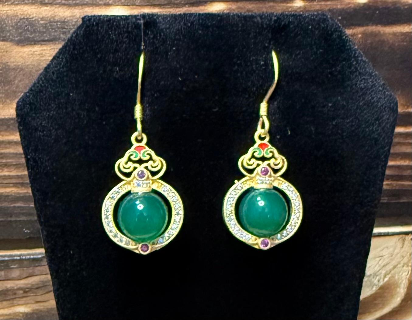 NEW Round Glass Bead Center & Surrounding Rhinestones Earrings