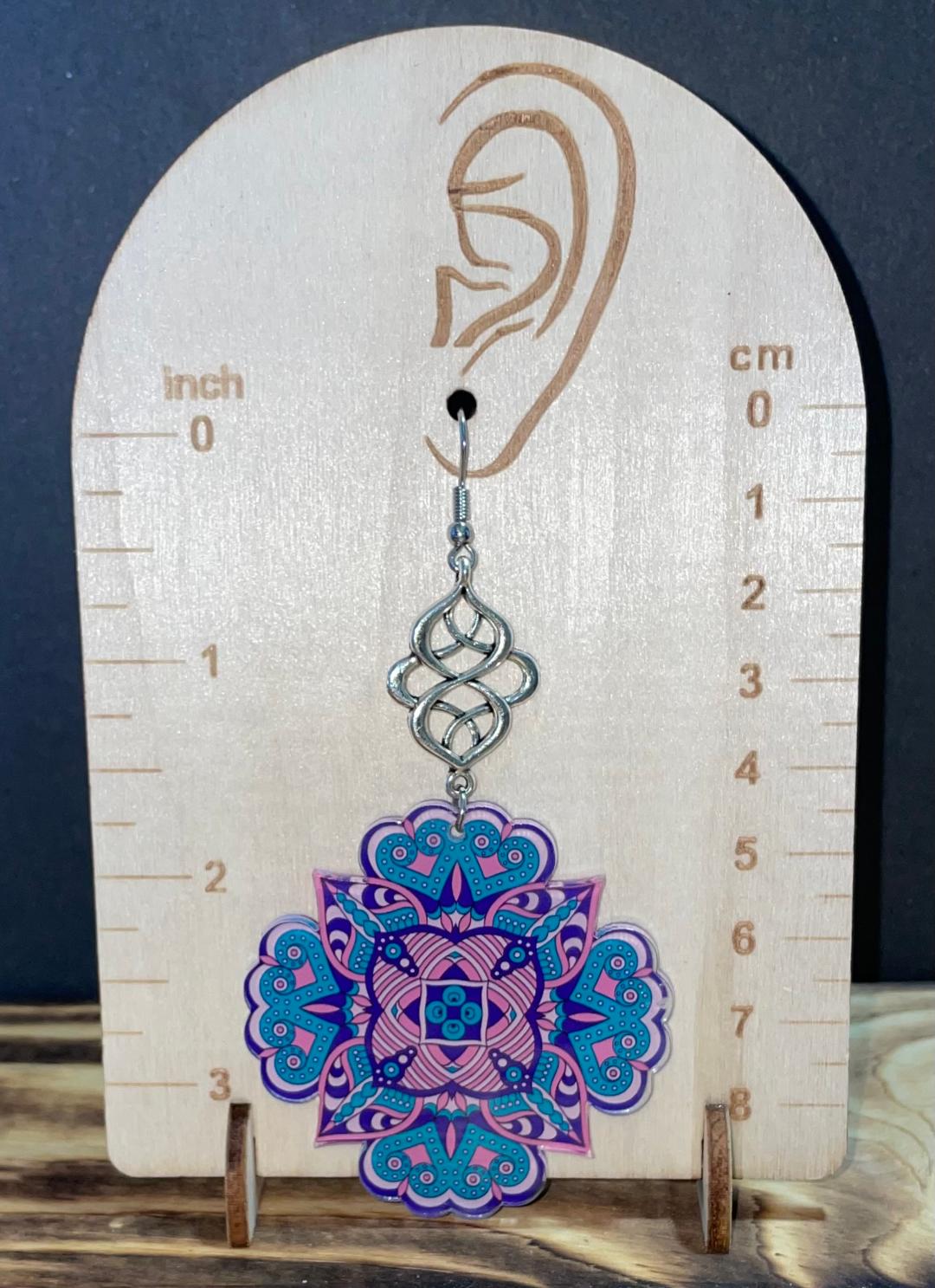 NEW Large Purple & Blue Elaborate Mandala Earrings