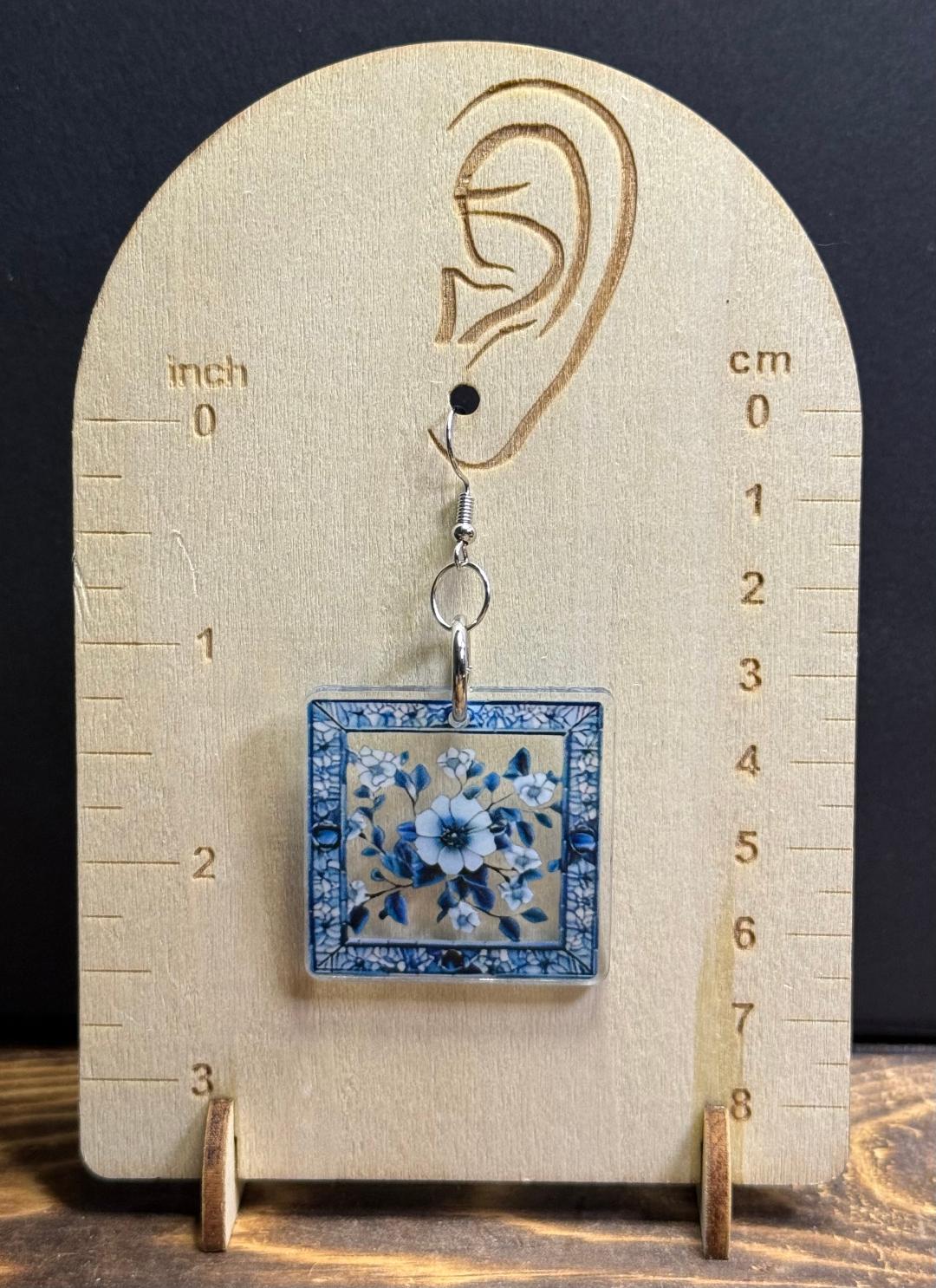NEW Large Floral Square Acrylic Country Chic Earrings