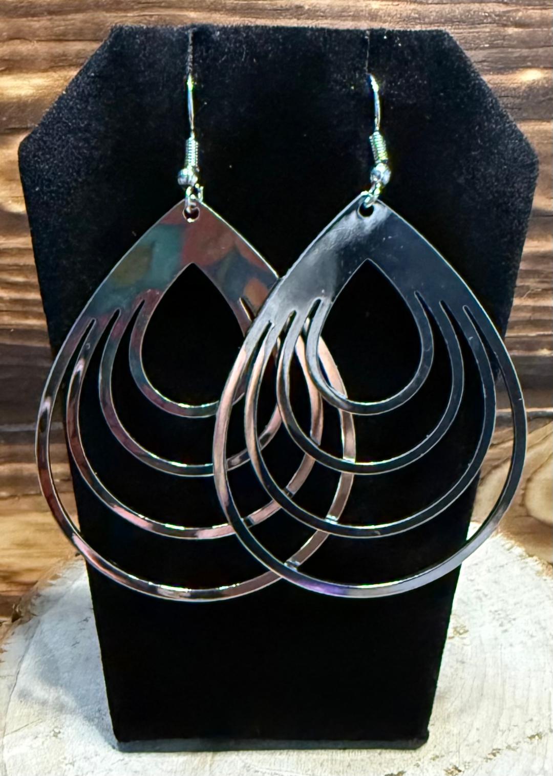 NEW Large Dramatic Stainless Steel Teardrop Hoop Style Earrings