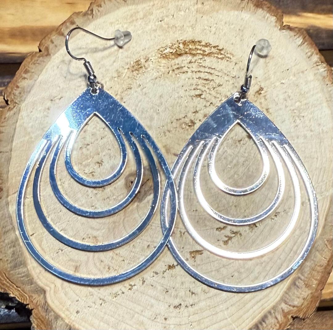 NEW Large Dramatic Stainless Steel Teardrop Hoop Style Earrings