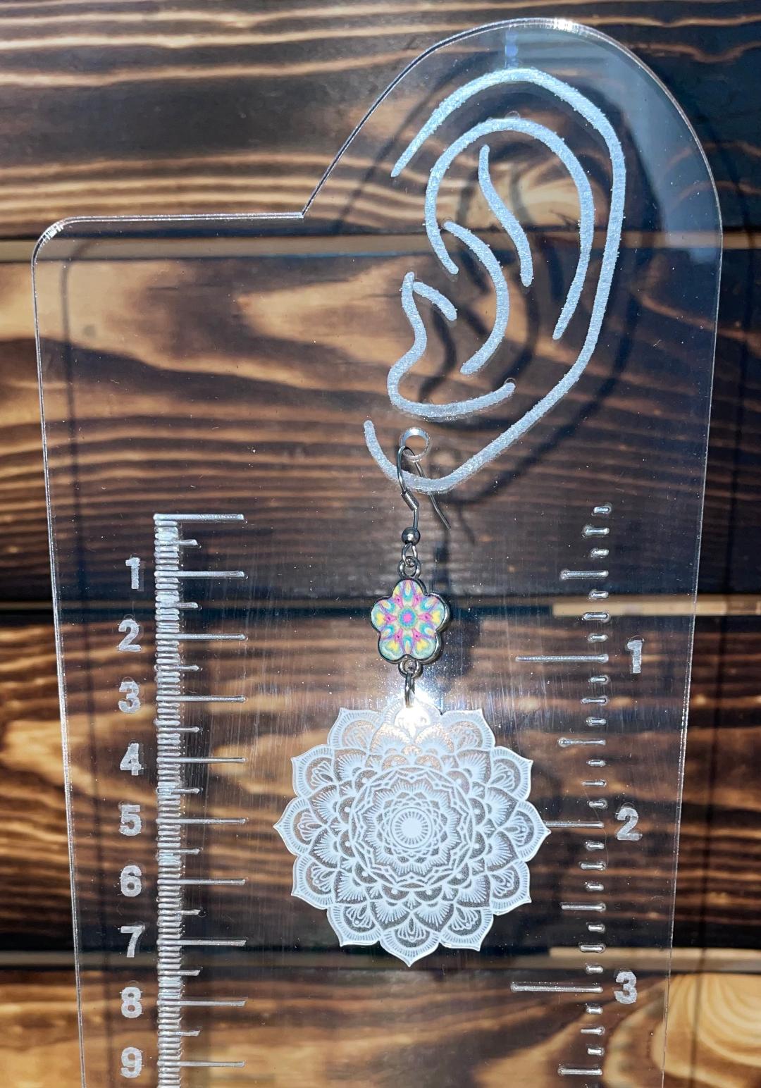 NEW Large Clear & White Mandala Drop Earrings