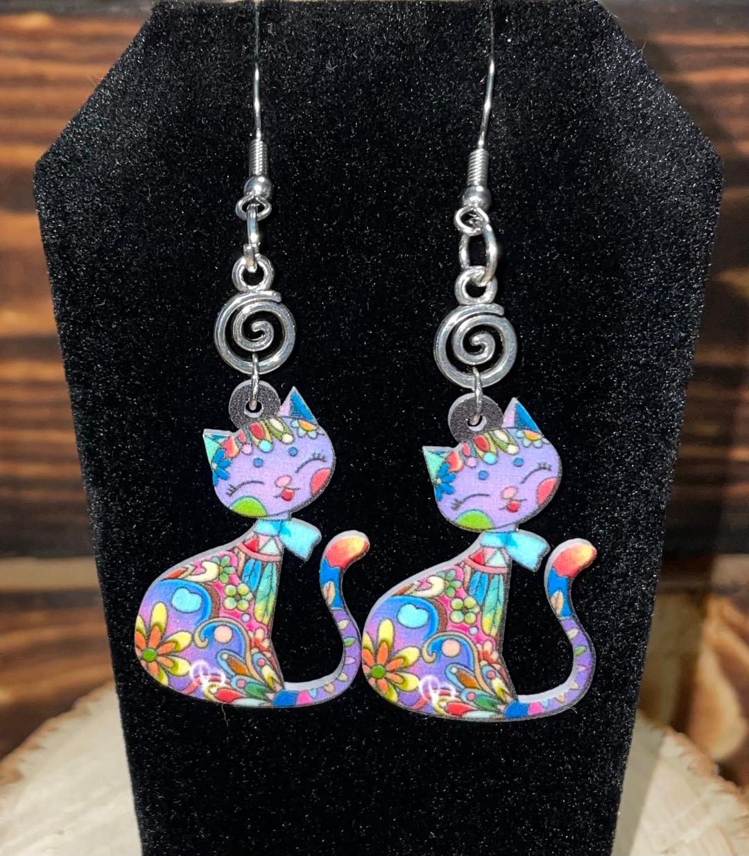 NEW Boho Mexican Style Colorful Acrylic Cartoon Cat Earrings