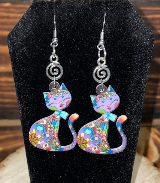 NEW Boho Mexican Style Colorful Acrylic Cartoon Cat Earrings