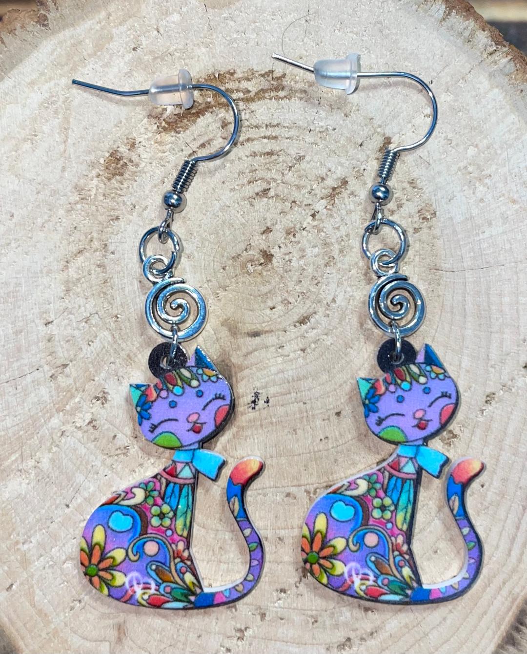 NEW Boho Mexican Style Colorful Acrylic Cartoon Cat Earrings