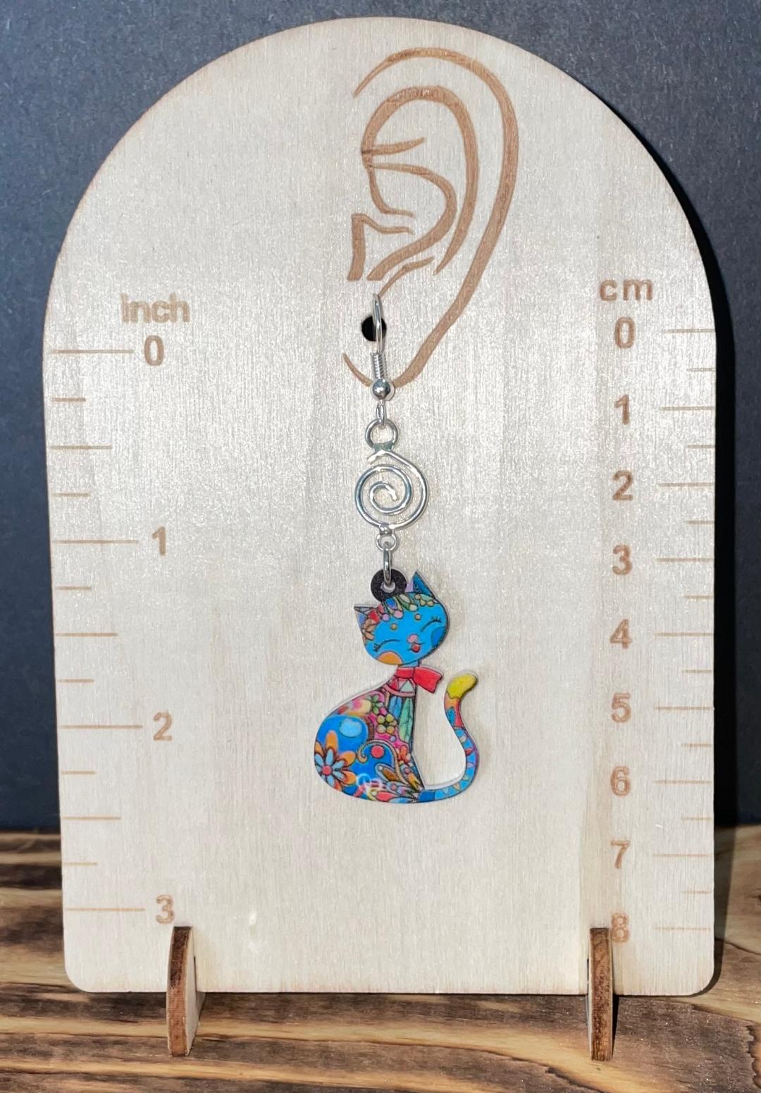 NEW Boho Mexican Style Teal Blue Cartoon Cat Earrings