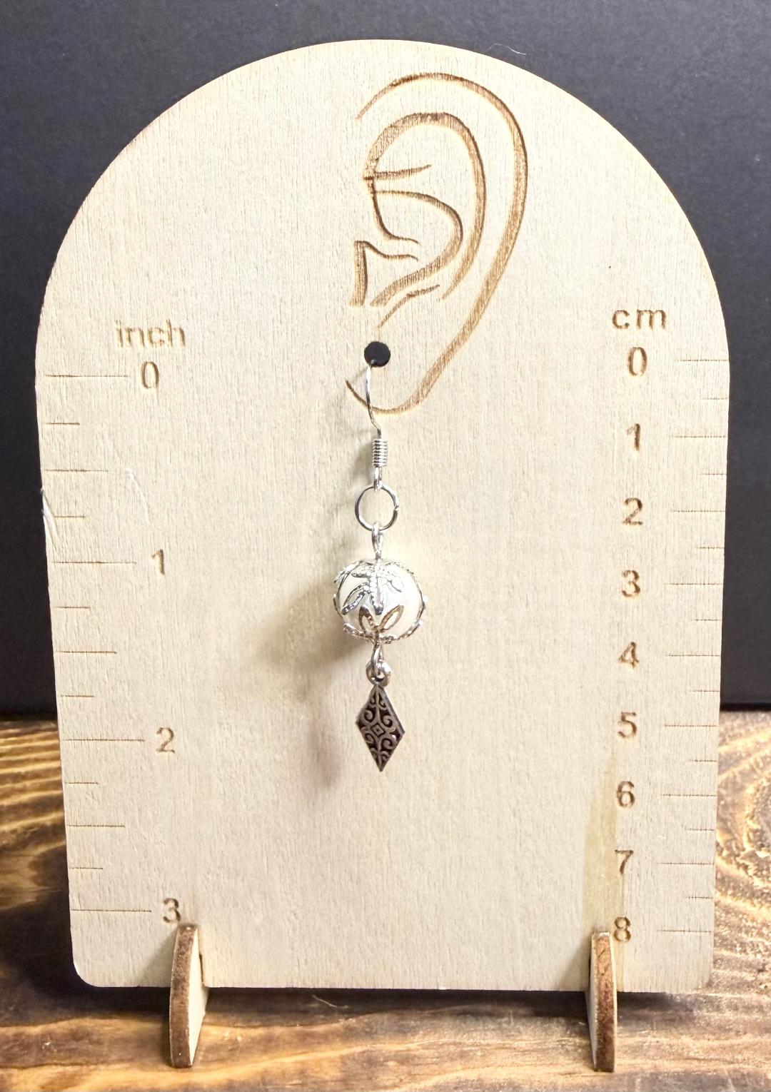 NEW Leaf Capped White Glass Pearl Earrings