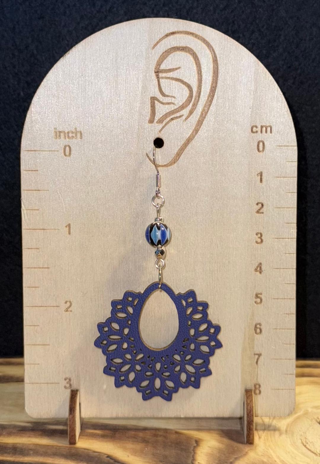 NEW Faux Leather Fancy Design Earrings w/ Ceramic Bead