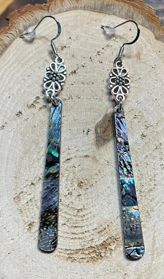 NEW Long Abalone Themed Acrylic Earrings w/ Filigree Charm
