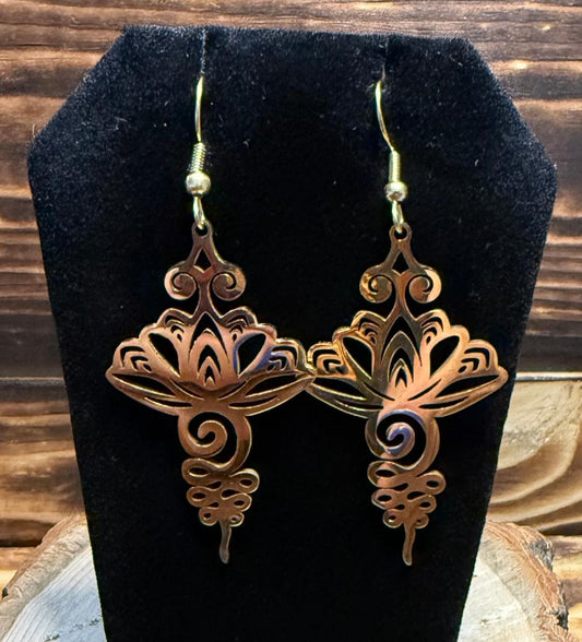NEW Dramatic Gold Stainless Steel Lotus Charm Earrings