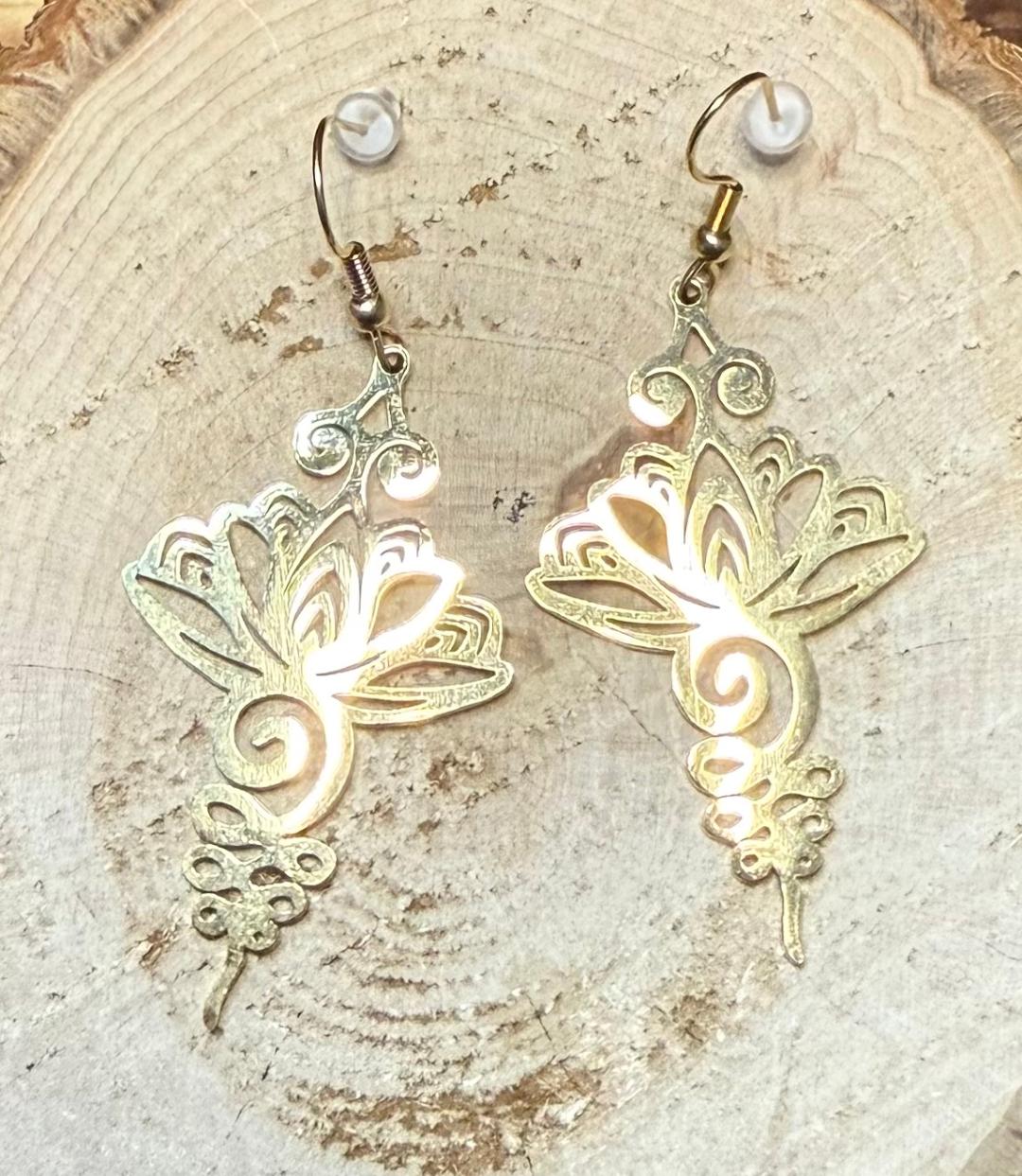 NEW Dramatic Gold Stainless Steel Lotus Charm Earrings