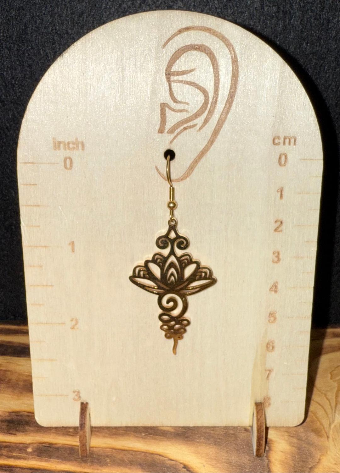 NEW Dramatic Gold Stainless Steel Lotus Charm Earrings