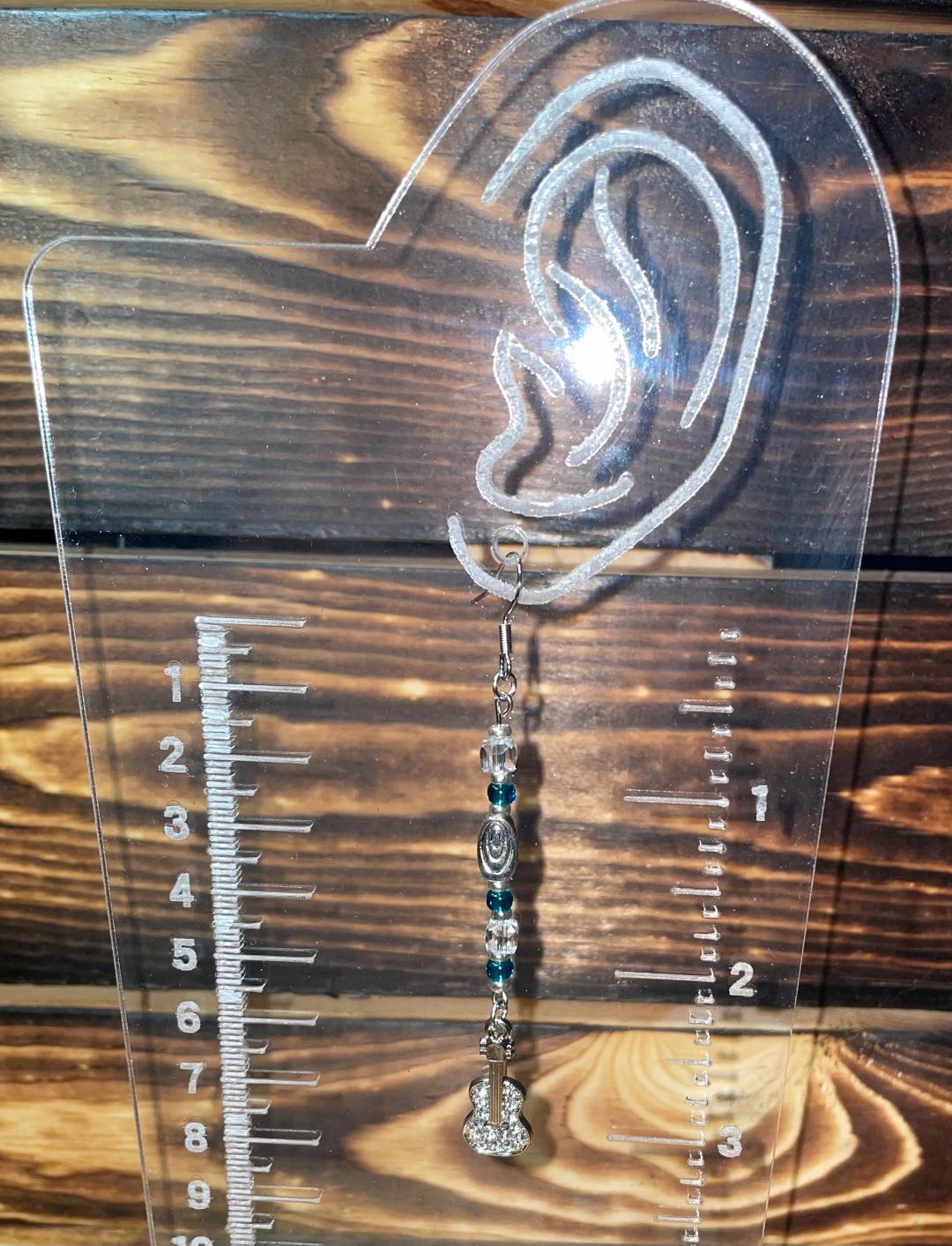 NEW Rhinestone Guitar Extra Long Beaded Drop Dangle Earrings