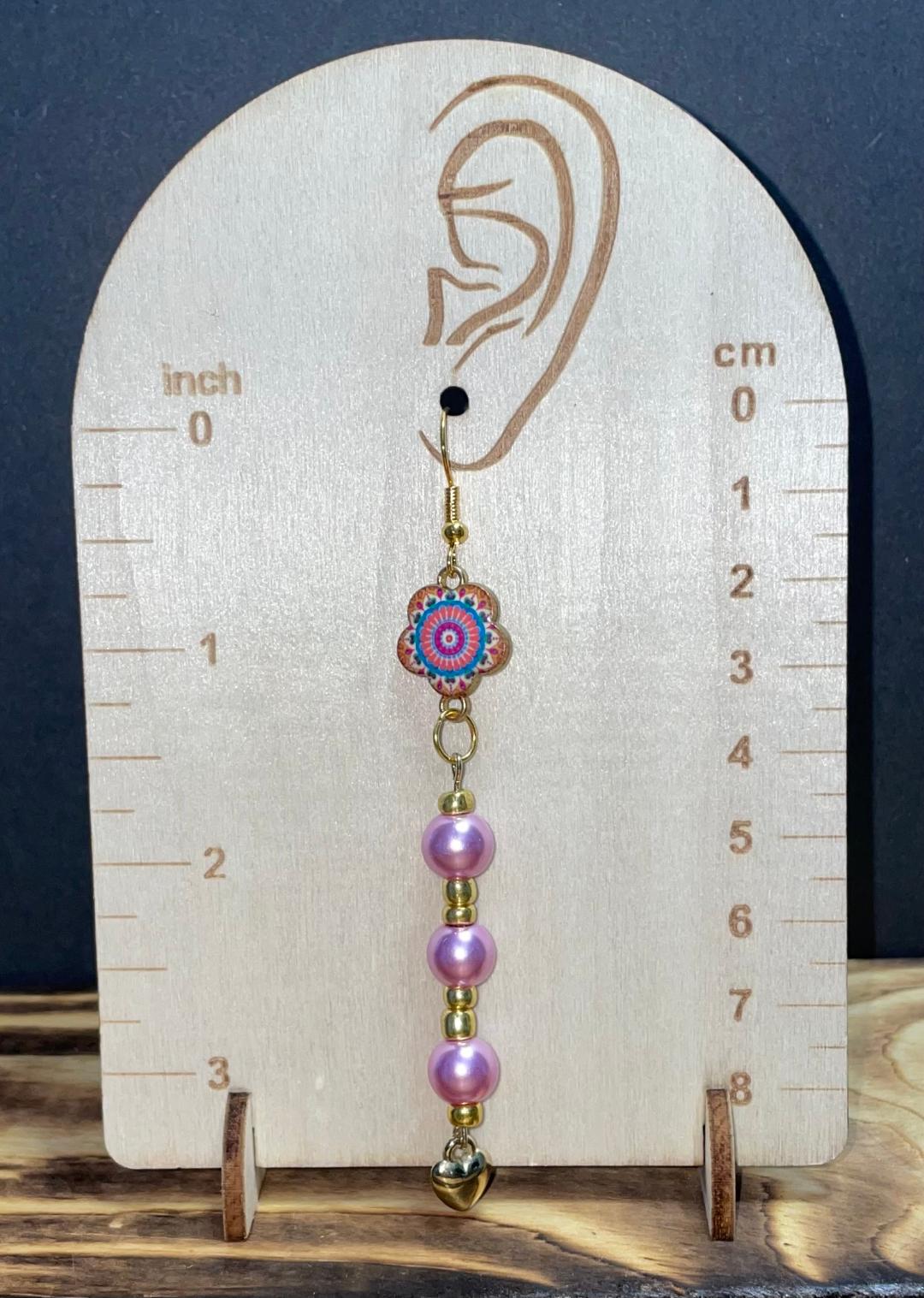 NEW Extra Long Pink Beaded Mandala Drop Dangle Earrings