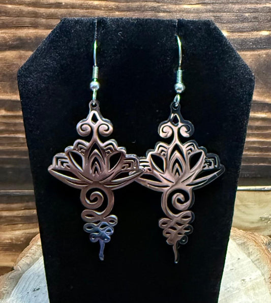 NEW Dramatic Silver Stainless Steel Lotus Charm Earrings