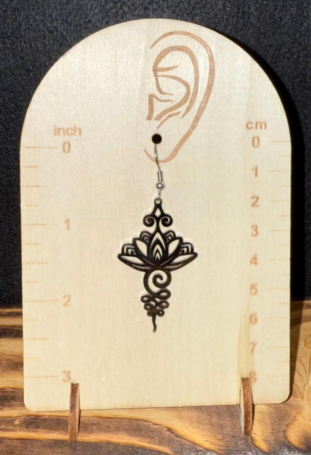 NEW Dramatic Silver Stainless Steel Lotus Charm Earrings