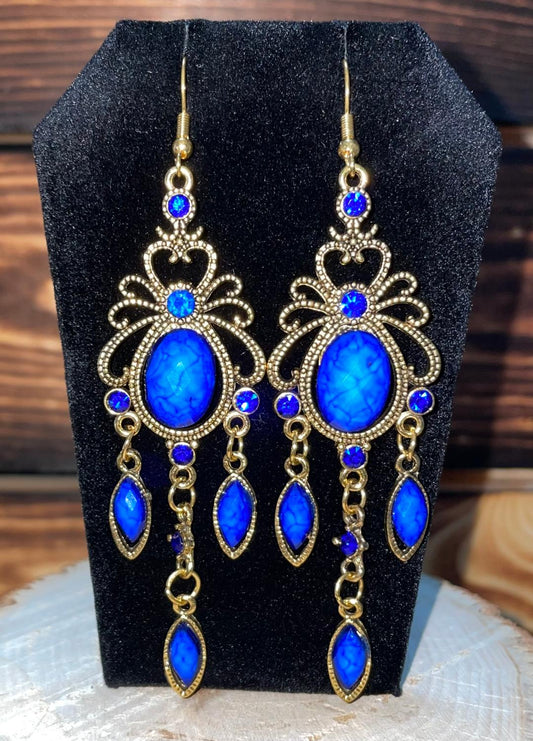 NEW Boho Chic Tribal Extra Long Blue Stone Earrings
