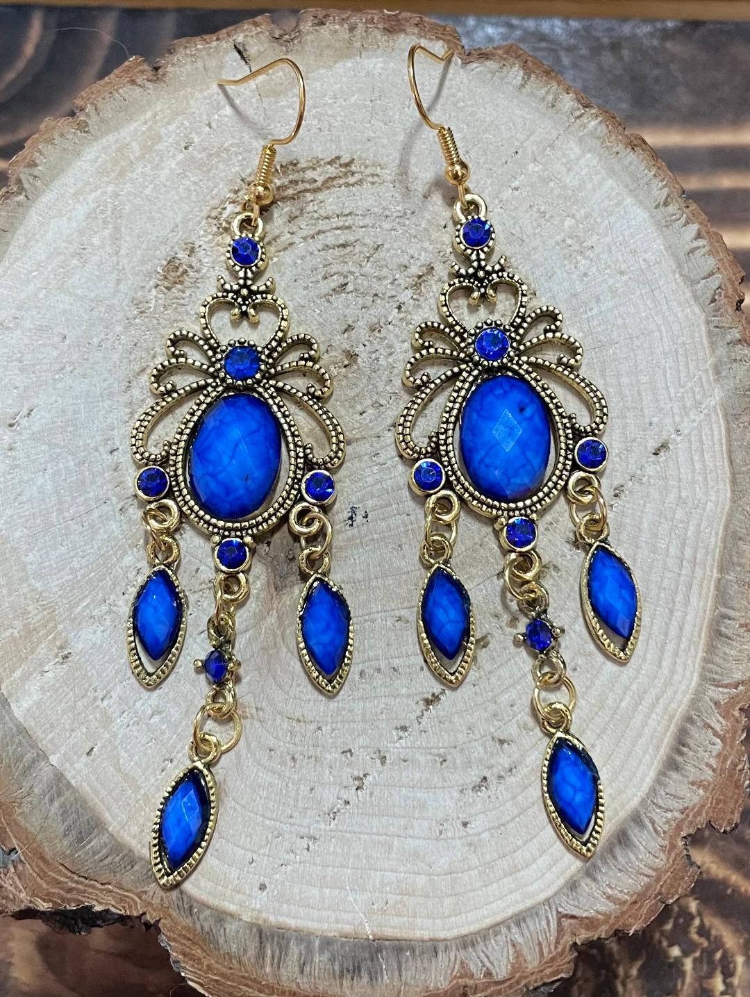 NEW Boho Chic Tribal Extra Long Blue Stone Earrings