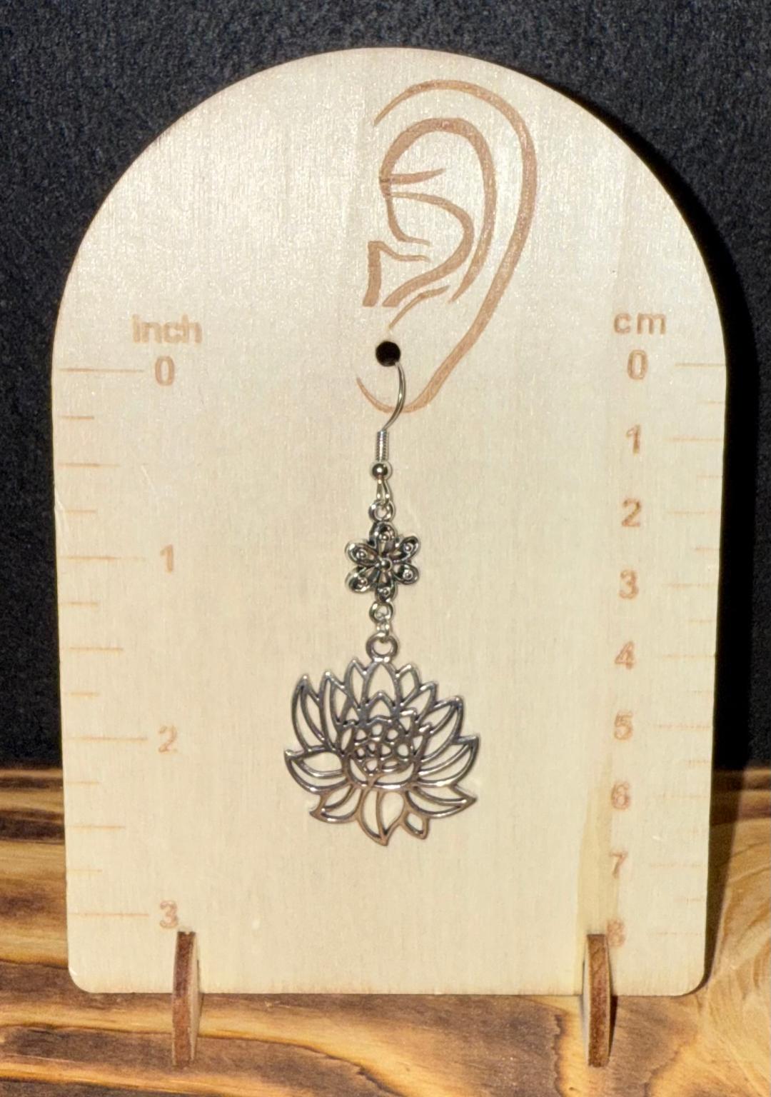 NEW Hollow Silver Lotus Flower Drop Earrings