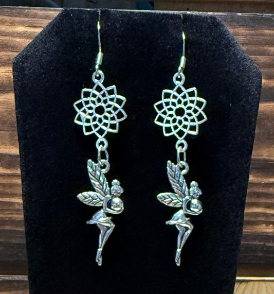 NEW Fairy Charm & Lotus Silver Alloy Earrings