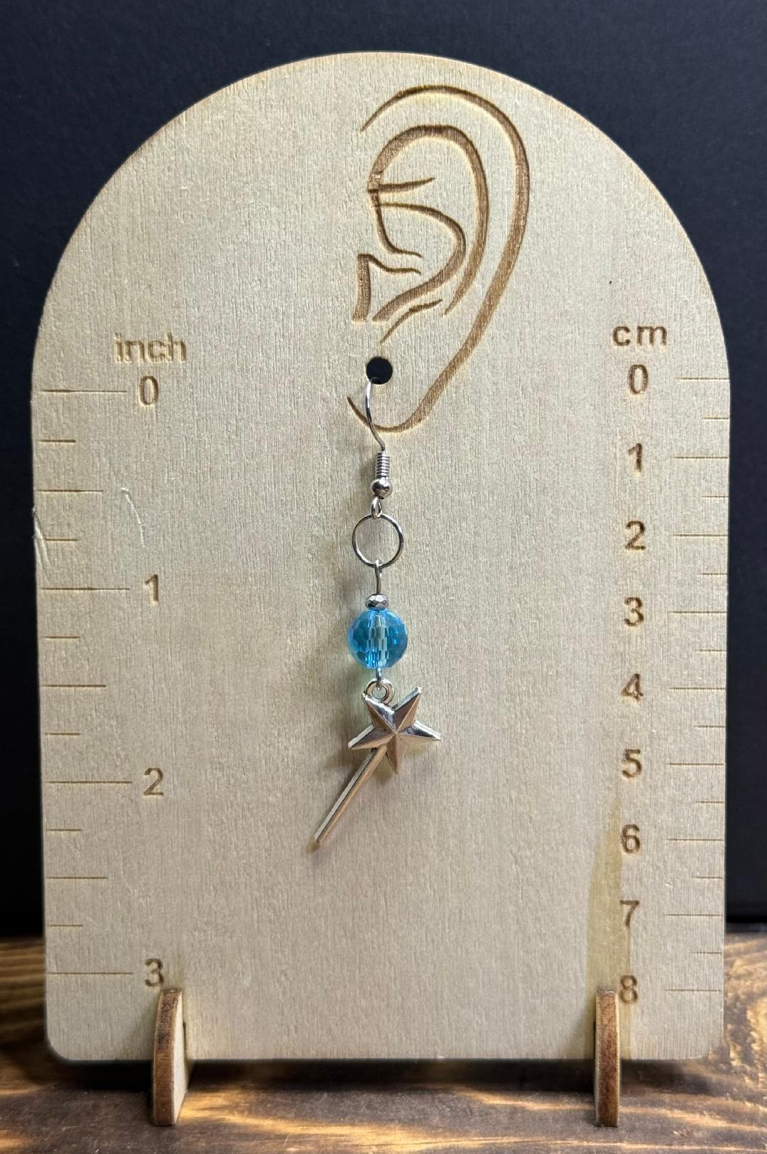 NEW Magic Fairy Wand Earrings w/ Teal Blue Glass Beads
