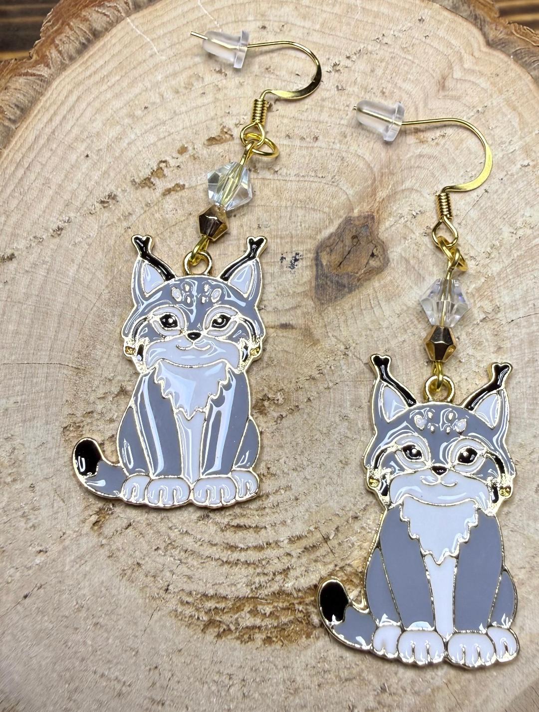 NEW Maine Coon Cat Charm Earrings w/ Glass Faceted Beads