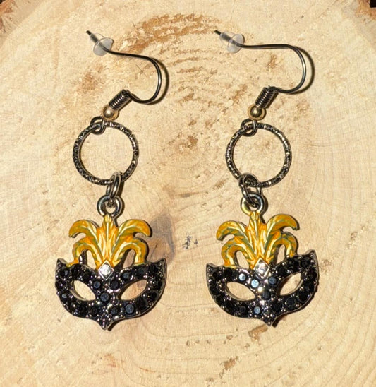 NEW Masquerade Mask w/ Black Rhinestone Earrings