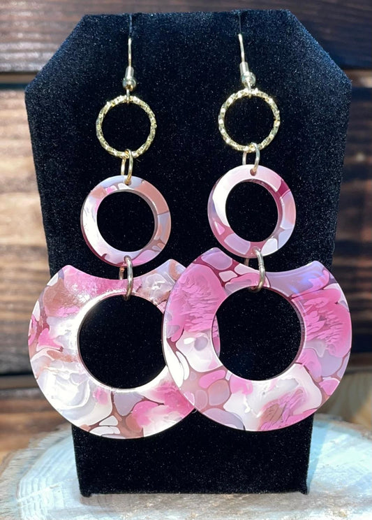NEW Retro Mauve Pink Double Circle Hoop Acrylic Flirty Earrings