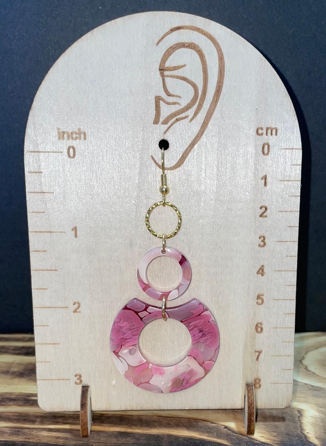 NEW Retro Mauve Pink Double Circle Hoop Acrylic Flirty Earrings
