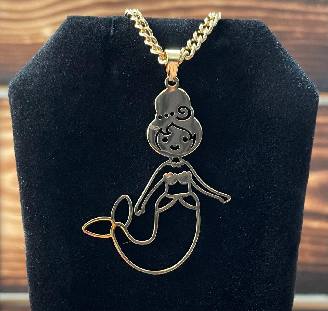 NEW Hollow Mermaid Charm Gold Tone Necklace