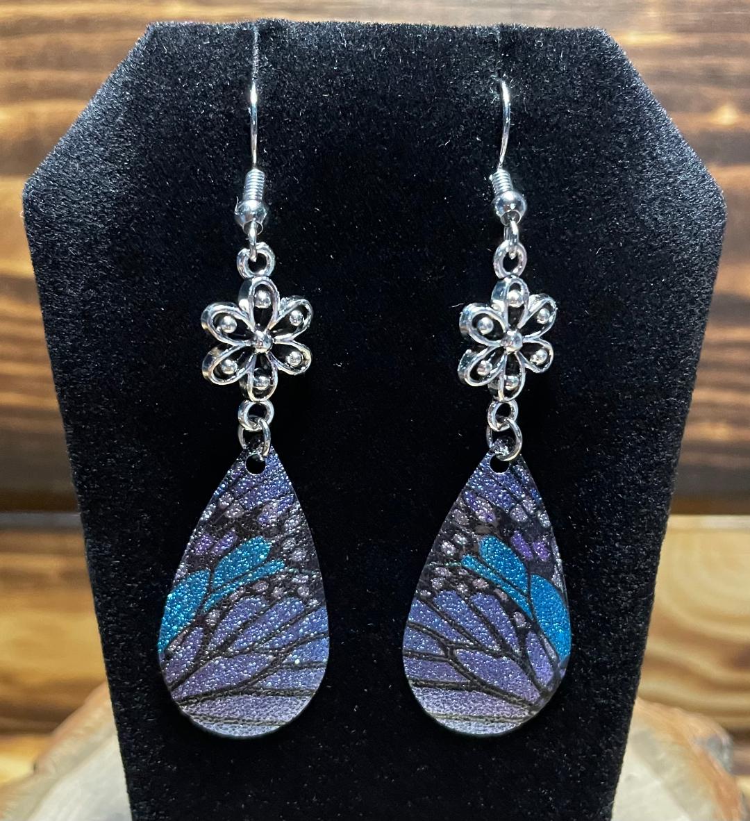 NEW Blue & Purple Metal Butterfly Charm Earrings