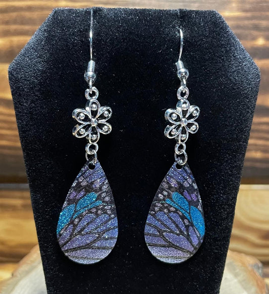 NEW Blue & Purple Metal Butterfly Charm Earrings