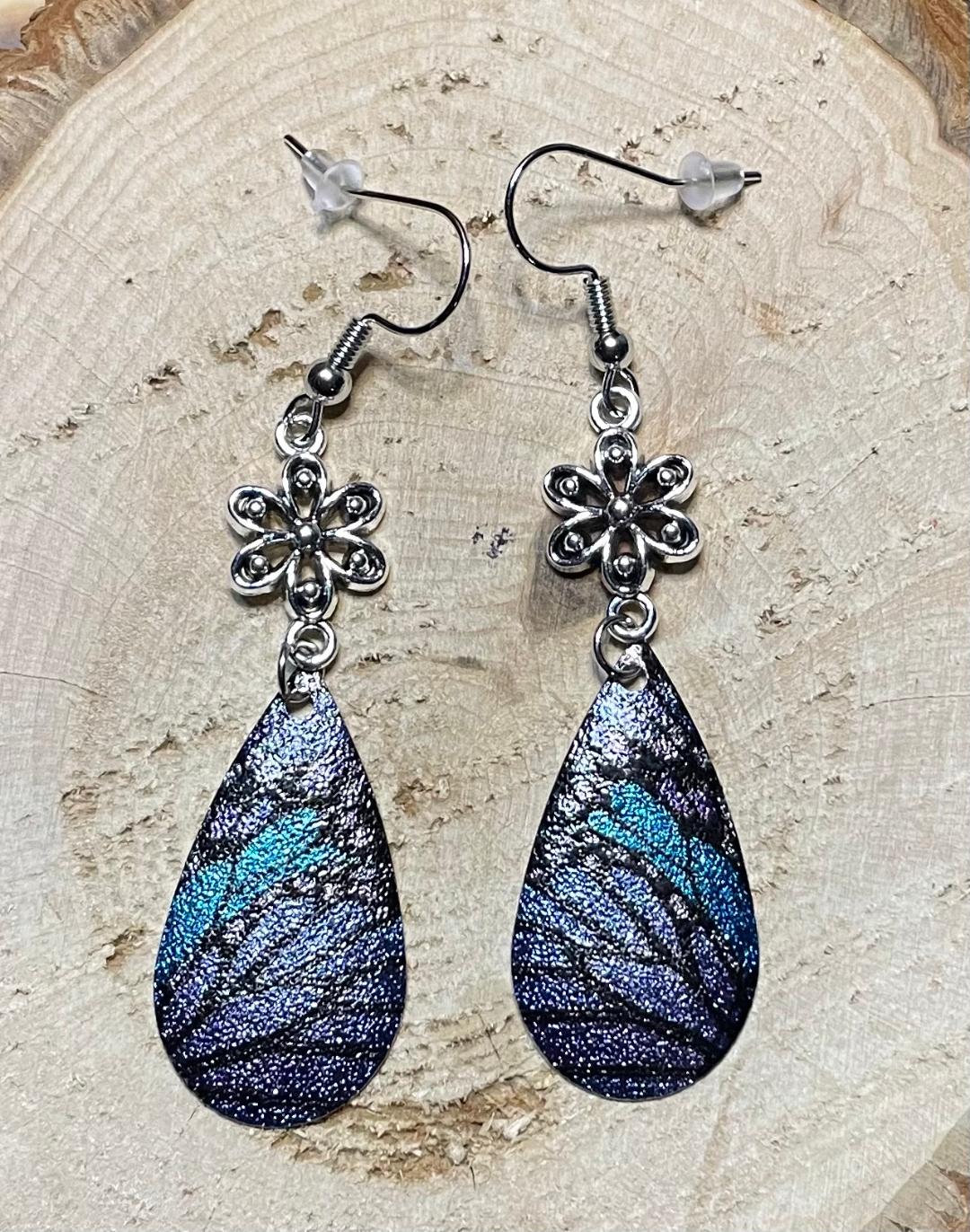 NEW Blue & Purple Metal Butterfly Charm Earrings
