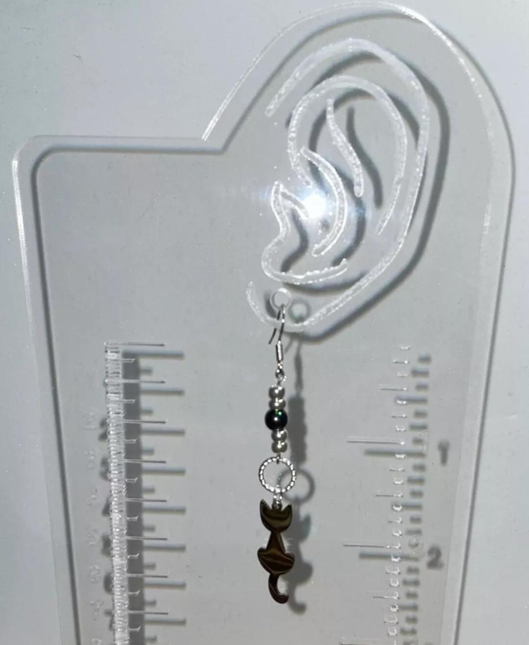 NEW Mirrored Stainless Steel Cat Kitty & Beaded Cat Dangle / Drop Earrings