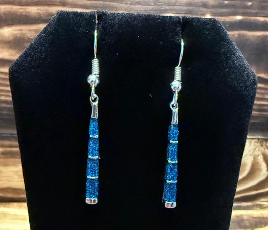 NEW Sleek Minimalist Silver Tone & Teal Glitter Accented Earrings