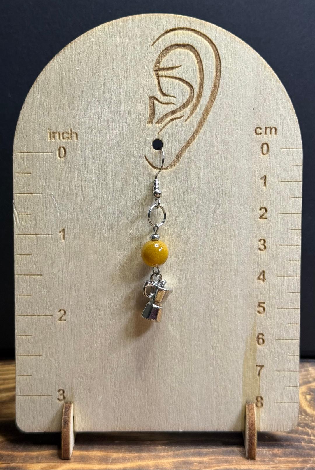 NEW Mini Moka Pot Charm Earrings w/ Tiger's Eye Glass Beads