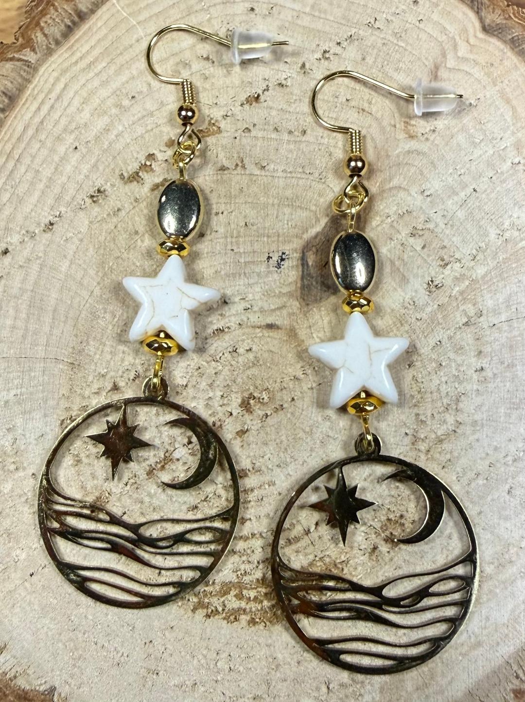 NEW Crescent Moon & Star Theme Earrings w/ Star Beads
