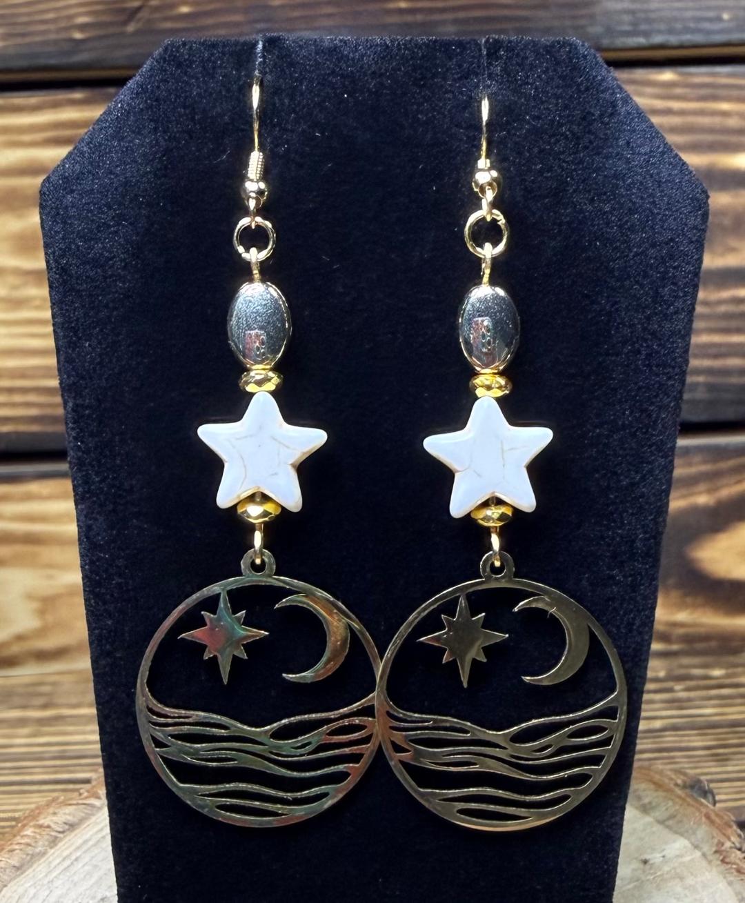 NEW Crescent Moon & Star Theme Earrings w/ Star Beads