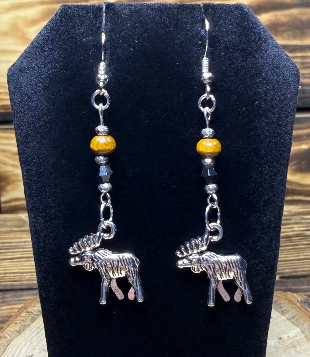 NEW Elk or Moose Charm Earrings w/ Brown & Black Beads