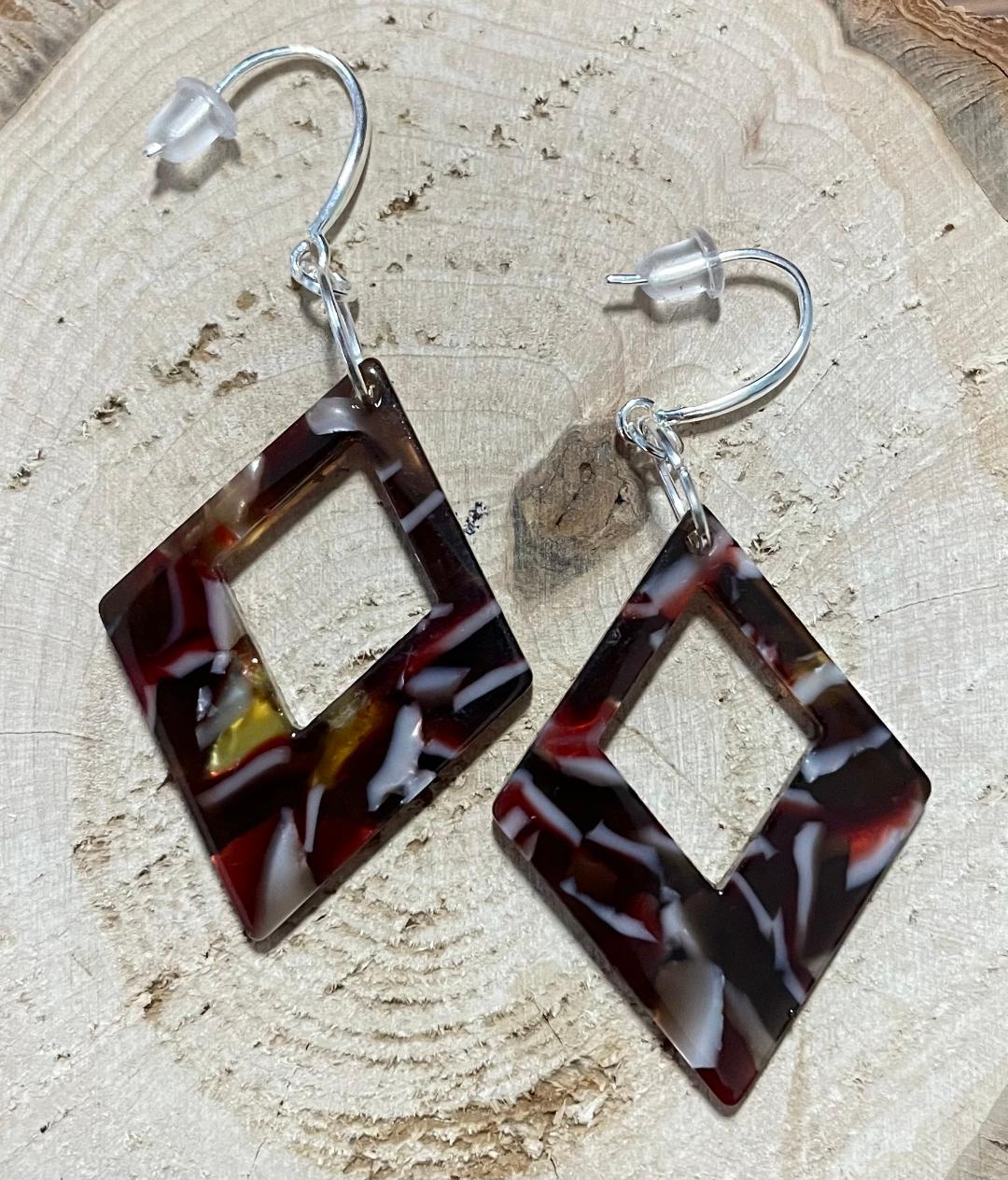 NEW Mosaic Style Geometric Diamond Shape Acrylic Earrings