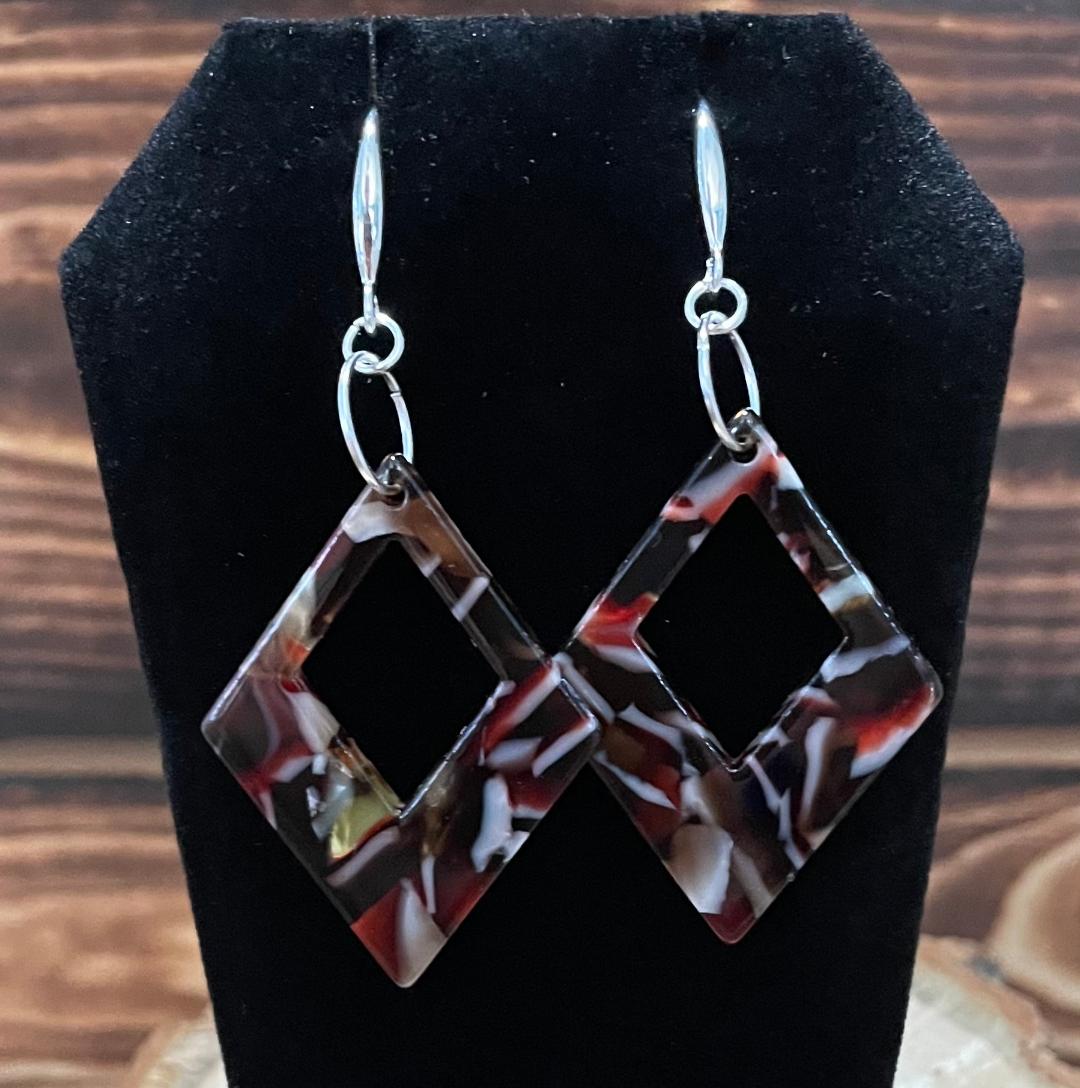NEW Mosaic Style Geometric Diamond Shape Acrylic Earrings