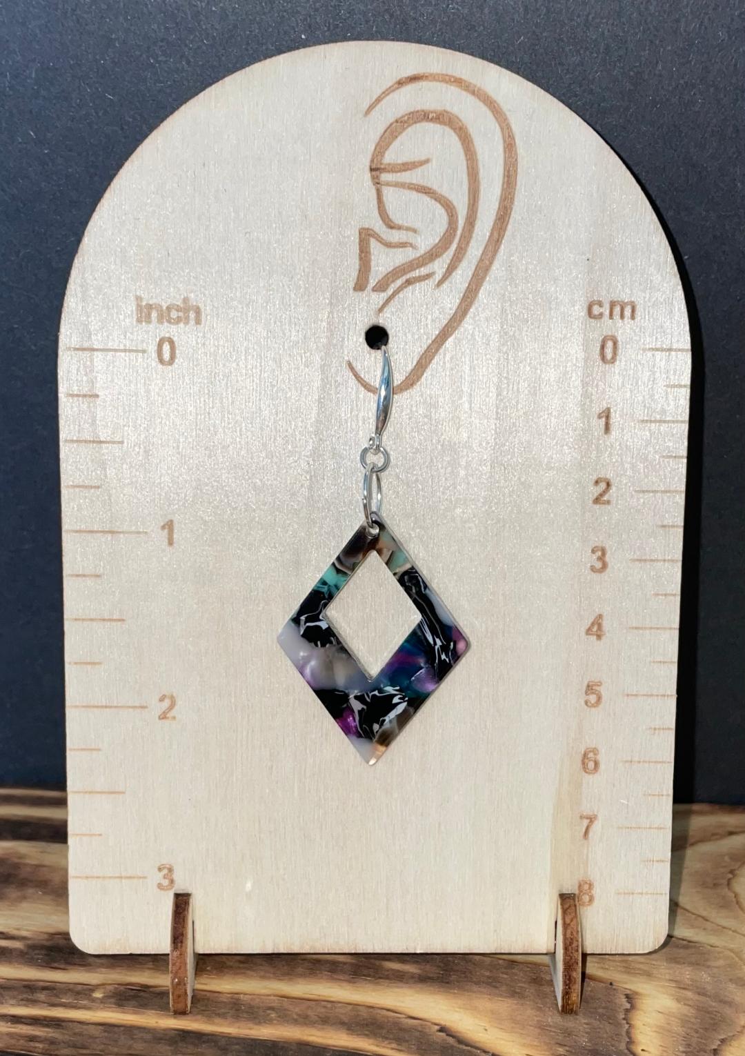 NEW Mosaic Style Green Diamond Shape Geometric Acrylic Earrings