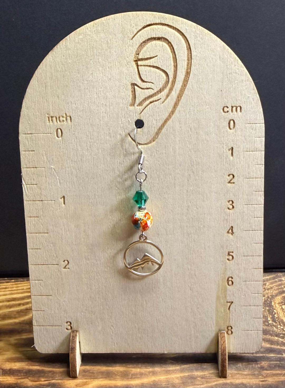 NEW Mountain Charm Earrings w/ Multicolor & Green Glass Beads