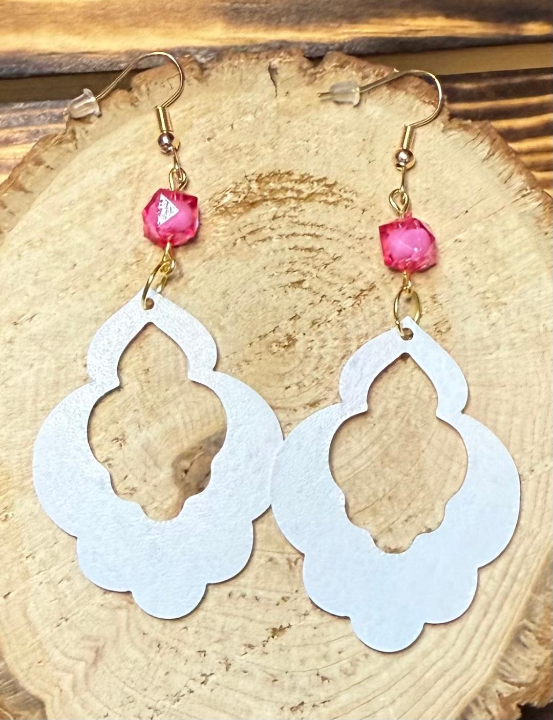 NEW Acrylic Polychrome Geometric Earrings w/ Hot Pink Bead