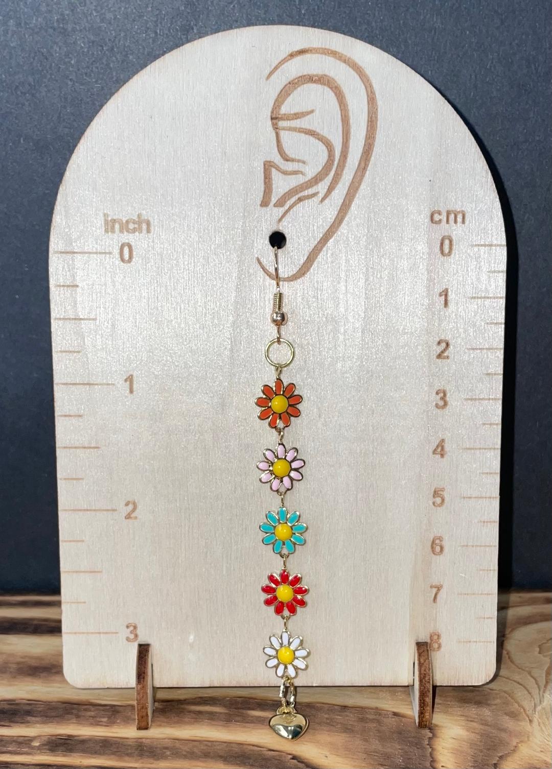 NEW Boho Hippie Daisy Flowers & Heart Dangling Drop Earrings