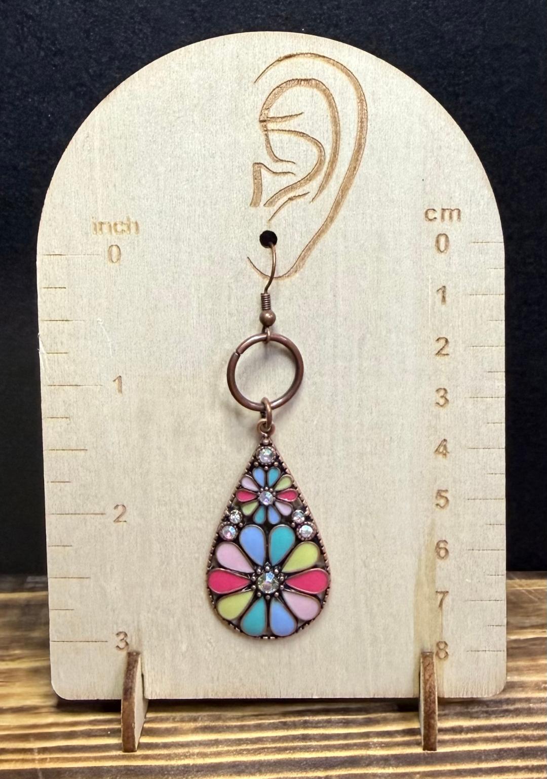 NEW Dramatic Large Multicolor Floral Enamel & Rhinestone Teardrop Earrings
